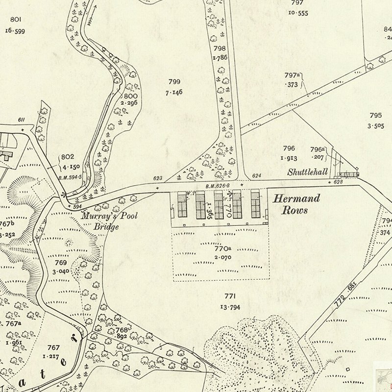 Hermand New Rows - 25" OS map c.1907, courtesy National Library of Scotland