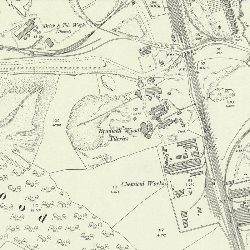 Bradwell Wood Oil Works, 25" OS map c.1898, courtesy National Library of Scotland
