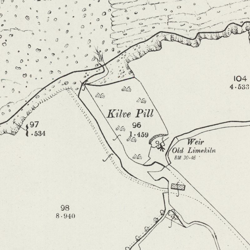 Kilve Oil Works, 25" OS map c.1905, courtesy National Library of Scotland