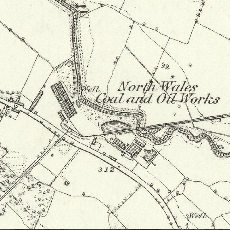 North Wales Coal Oil Works - 6" OS map c.1871, courtesy National Library of Scotland