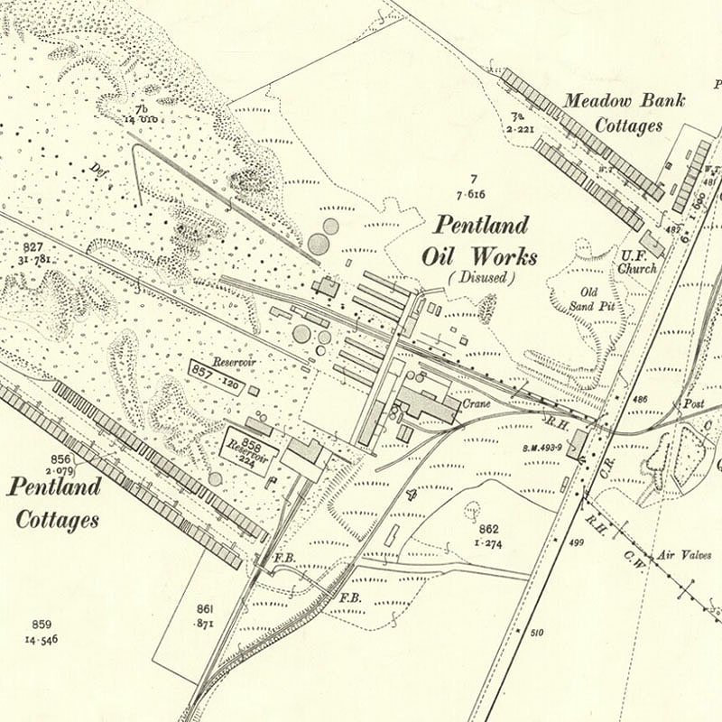 Pentland Paraffin Oil Works - 25" OS map c.1907, courtesy National Library of Scotland