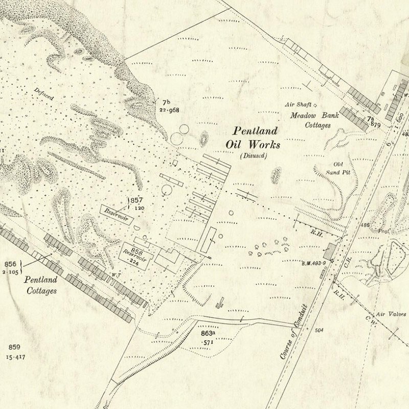 Pentland Paraffin Oil Works - 25" OS map c.1912, courtesy National Library of Scotland